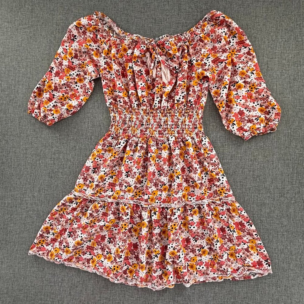 J For Justify Smocked Mini Dress Floral Small rayon Boho Off Shoulder Half Sleev